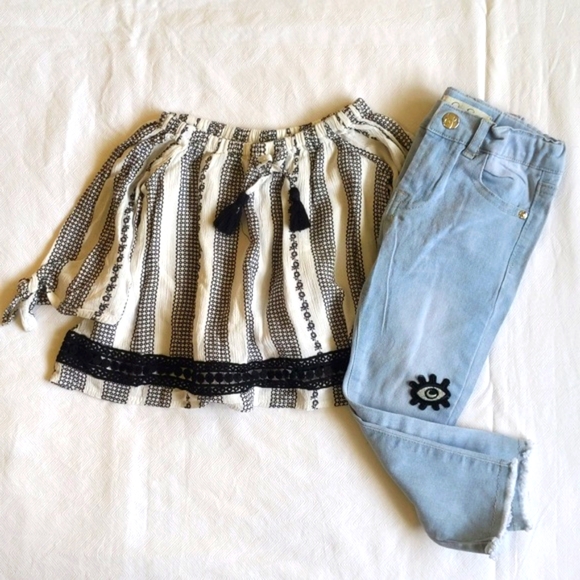 jessica simpson boho blouse & jeans matching outfit set 2T toddler girls - Picture 1 of 15